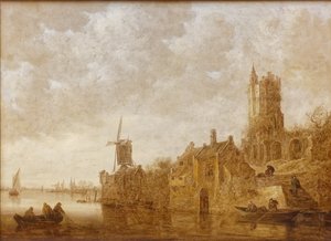 Paysage fluvial avec moulin et château en ruine - Jan Josephsz van Goyen